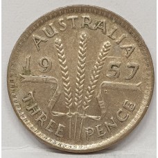 AUSTRALIA 1957 . THREEPENCE . EXTRA FINE